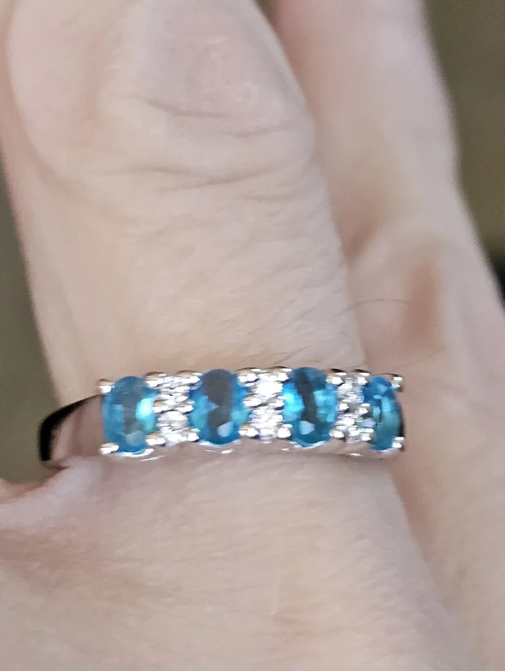 Natural Swiss Blue Topaz & White Zircon Ring Sterling Silver Size 7!